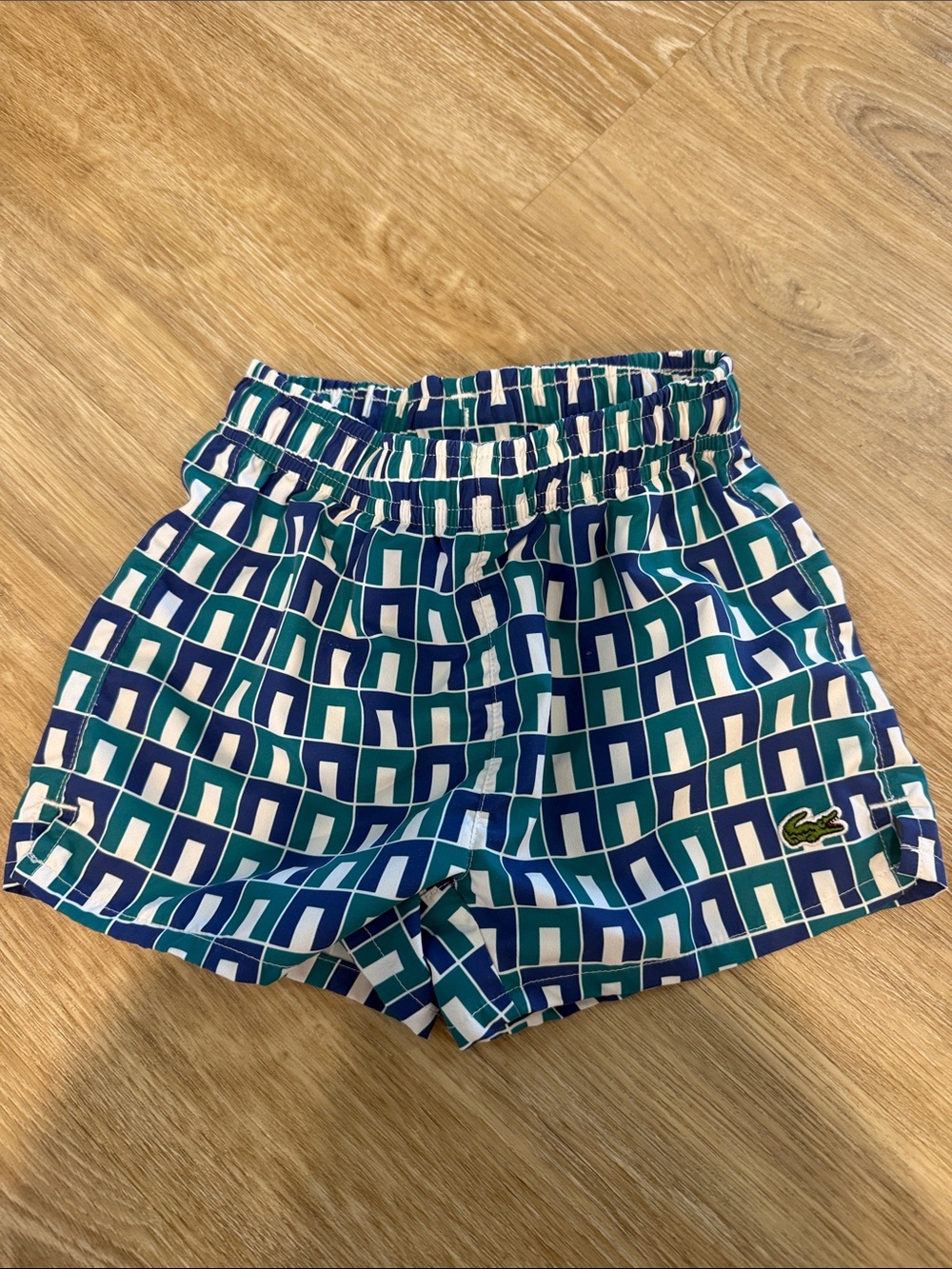 Lacoste Blue, Green & White Geometric baby swim trunks